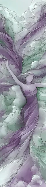 Free printable abstract cloud art bookmark featuring pastel green and purple clouds